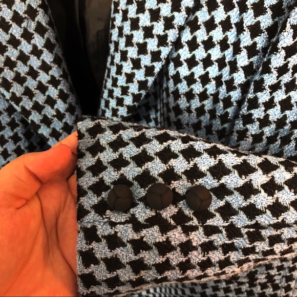 Vintage Houndstooth Tweed Wool Blend Oversized Shoulder Pad Boyfriend Blazer 12 - Picture 4 of 8